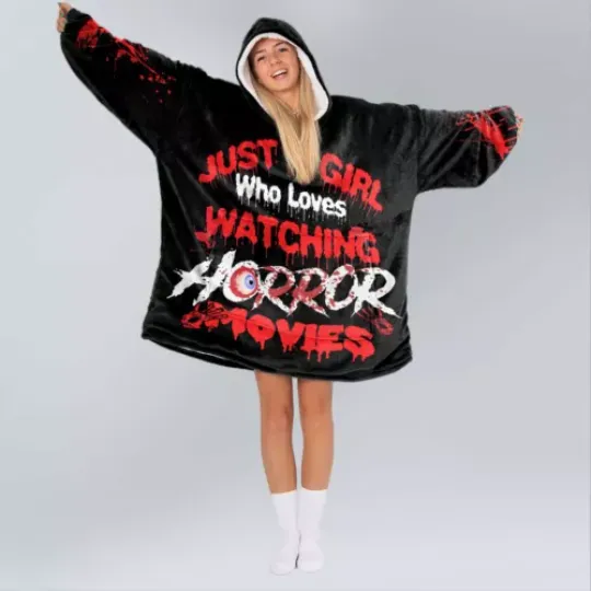 Discover Just A Girl Who Loves Watching Horror Movie Oversized Blanket Hoodie