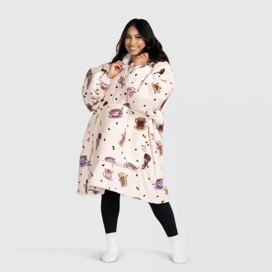 Coffee Maternity Print Oversized Blanket Hoodie, Blanket Hoodie One Size