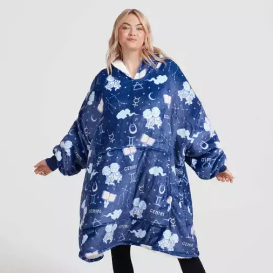 Discover Zodiac Gemini Blanket Hoodie, Custom Astrology Gemini Oversize Blanket Hoodie