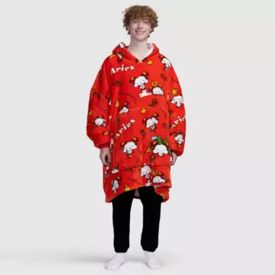 Discover Zodiac Aries Blanket Hoodie, Custom Astrology Aries Oversize Blanket Hoodie