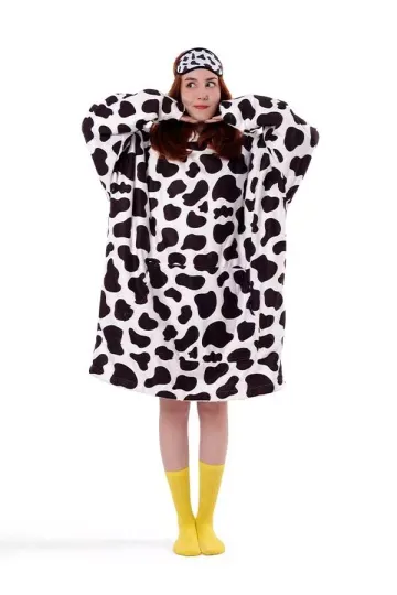 Cute Cow Sherpa Blanket Hoodie, Christmas Gift Oversize Blanket Hoodie