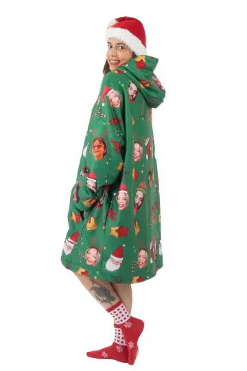 Discover Christmas Custom Face Blanket Hoodie, Christmas Gift Oversize Blanket Hoodie