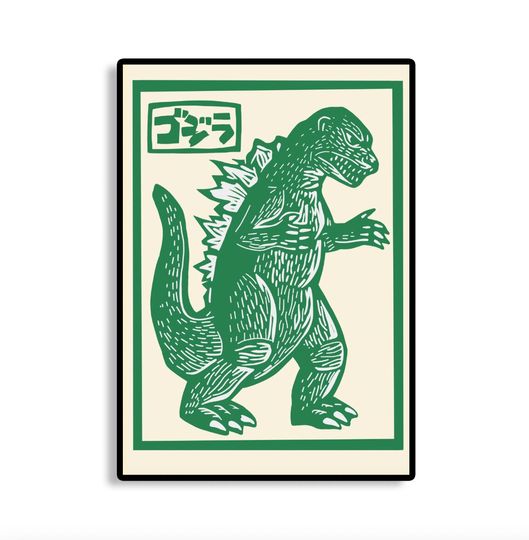 god zilla, Japan, Tokyo, Monster, Dinosaur, Destruction, Killer, Fear, Horror, Legend, poster, Artist, Vintage, poster, Office decor,