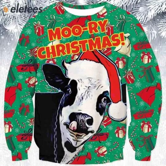Discover Cow Moo-ry Christmas Ugly Christmas Sweater E6OGWQ30