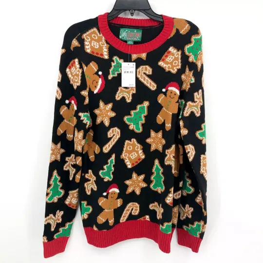 Discover UGLY CHRISMAS SWEATER Men's Gingerbread Crewneck Sweater Medium Black/Multi NWT