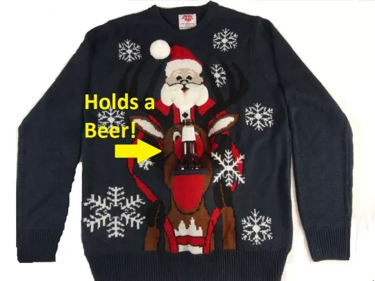 Discover Men's Ugly Christmas Sweater Holds a Beer Holder Santa Riding Reindeer  New