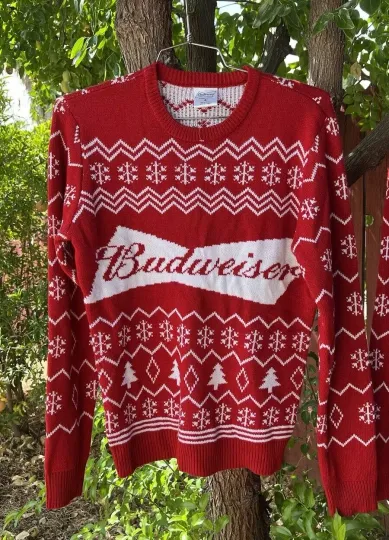 NEW Budweiser Beer Ugly Christmas Sweater Party Small Holiday Red White Unisex