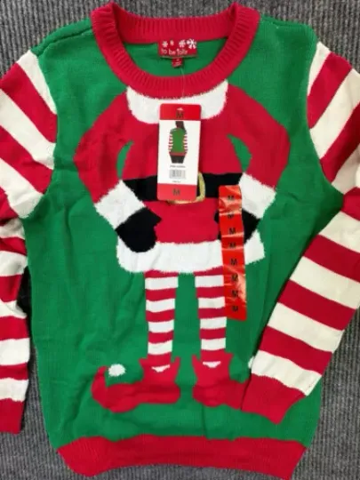 To Be Jolly Sweater Womens Medium Green Christmas Pullover  Elf New Ugly Sweater