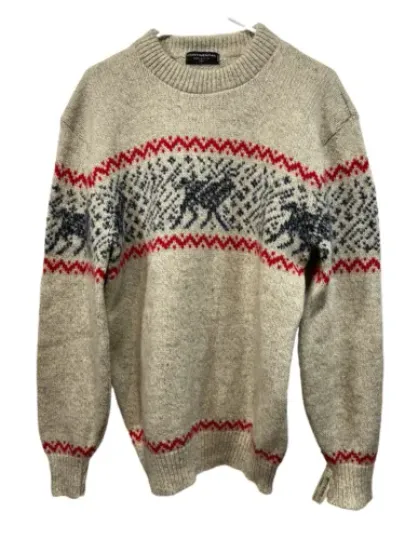 NWT Vtg Continental Wool Reindeer Sweater '80s Mens Ugly Christmas L Cabin Core
