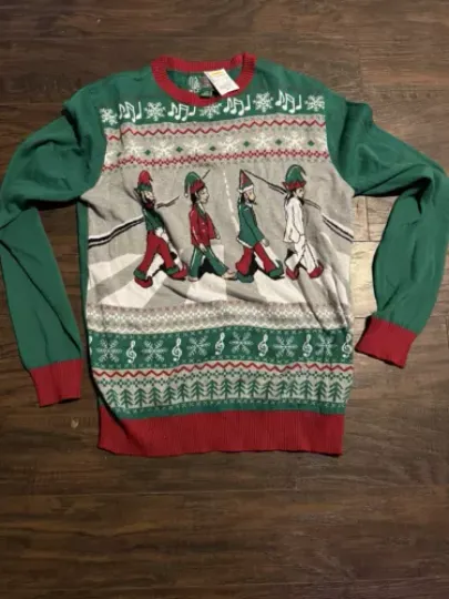 Mens The BEATLES Abbey Road Flashing Light Up Christmas Ugly Sweater Party M NWT