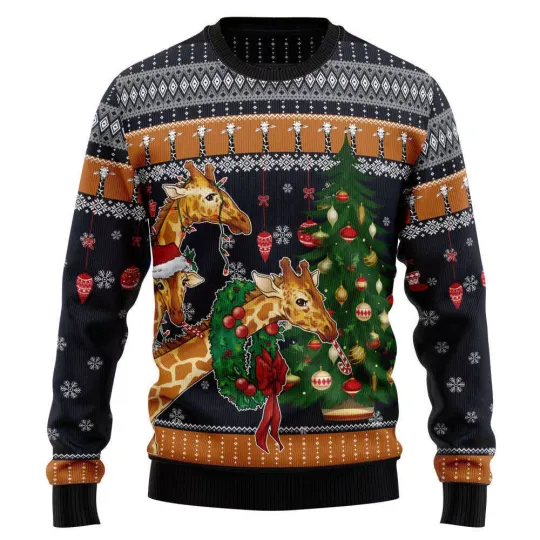 Fun Giraffe Love Ugly Christmas Sweater Lightweight Christmas Gift Party Clothes