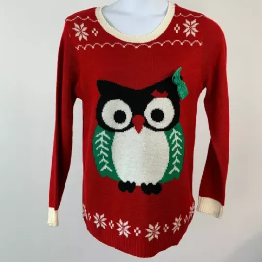 Discover UGH-LEE Sweaters sz XL Sweater Red Xmas Ugly Cute Owl Bow Sparkle New NWT