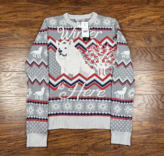 GAME OF THRONES GoT Winter Is Here Women's Ugly Christmas Sweater small gray t5