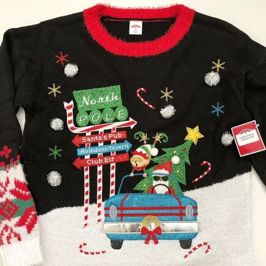 Ugly Christmas Sweater Santa Claus Elf North Pole Women M L XL XXL