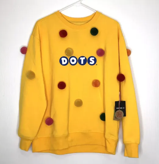 Discover Tootsie Roll Dots Candy Sweatshirt Pom Pom Ugly Sweater Women’s Medium Yellow