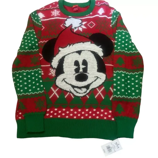 Discover Disney Mickey Mouse Ugly Christmas Sweater Mens Medium Red Green Long Sleeve NWT