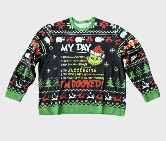 Discover funny character Ugly Christmas Sweater Womens 2XL My Day is Booked Black Long Sleeve