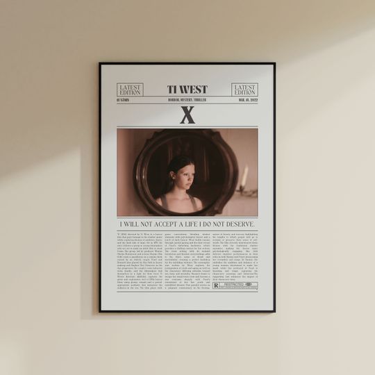Discover X Poster , Ti West, Retro Newspaper Movie Poster, Black White Wall Art, Vintage Retro Art Print
