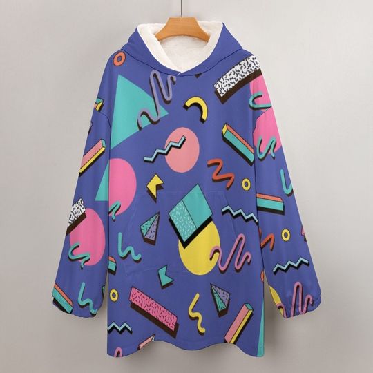 Discover Retro Print Blanket Hoodie, Retro 80s & 90s Blanket Hoodie, Wearable Blanket, Oversized Hooded Blanket, Vintage Blanket Hoodie