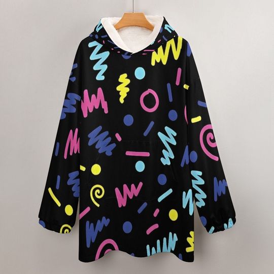 Discover Retro Print Blanket Hoodie, Retro 80s & 90s Blanket Hoodie, Wearable Blanket, Oversized Hooded Blanket, Vintage Blanket Hoodie