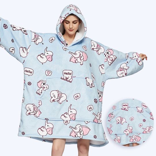 Discover Cute Elephants Print Snuggle Hoodie, Hooded Blanket, Lazy TV Blanket, Super Soft Warm Oversized Hoodie Blanket, Funny Print Hooded Blanket