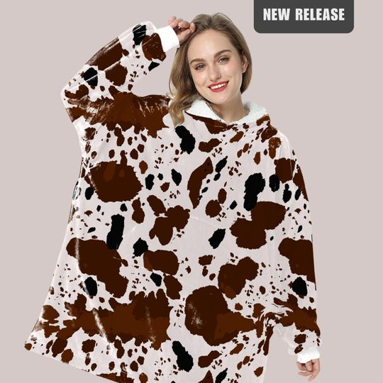 Discover High Quality Cow Print hooded blanket Fall comfy wearable blanket hoodie cloak fleece sherpa cozy adult blanket with hood halloween hoodie