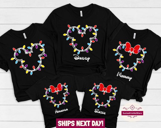 Discover Disney Christmas Family Shirt, Custom Mickey Minnie Christmas Lights Tee, Family Matching Christmas T-Shirt, Disney Christmas Squad Tee