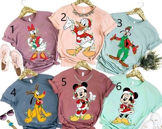 Discover Disney Santa Mickey and Friends Christmas Lights T-shirt, Custom All Characters Xmas Family Matching Tee,Mickey's Very Merry Christmas Party