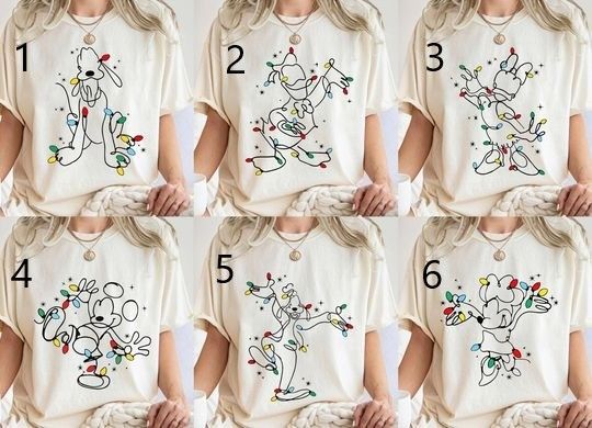 Discover Retro Mickey Mouse And Friends Christmas Lights Shirt, Disney Family Matching Xmas Vintage Tshirt, Mickey's Very Merry Christmas Party Shirt