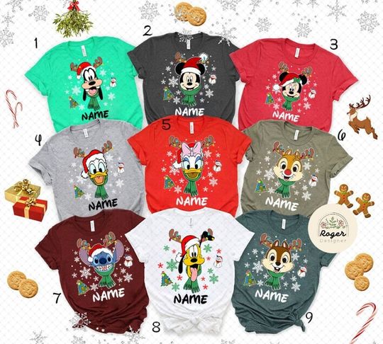 Discover Personalized All Characters Mickey and Friends Disney Christmas shirt, WDW Disneyland Mickey's Very Merry Christmas Party 2024 shirts