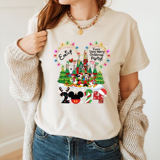 Discover Custom Family Very Merry Christmas Party 2024 Shirt, Walt Disneyworld Christmas Shirt, Personalized Family Christmas Tee, Christmas Gift Tee