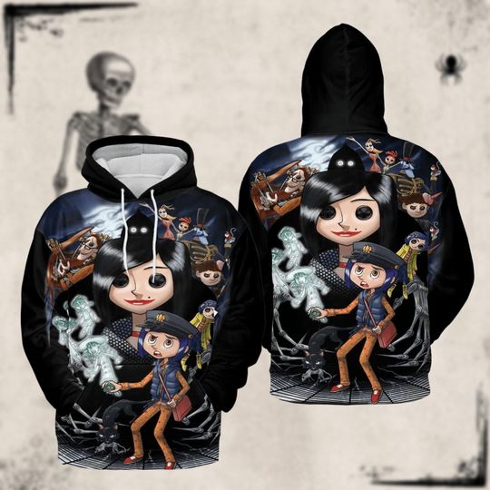 Discover Coraline Halloween Hoodie, Coraline Movies Horror 3D Shirt, Horror Cartoon , Coraline Doll Spooky Hoodie
