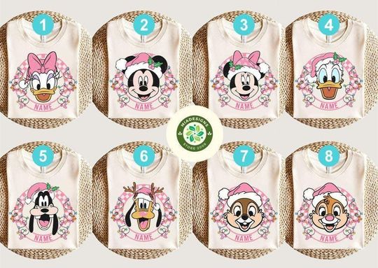 Discover Personalized All Characters Checkered Disney Christmas Shirt, Mickey's Very Merry Christmas Party, Mickey & Friends Chip Dale Pink Christmas
