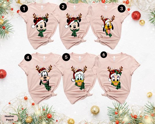 Discover Personalized Disney Mickey and Friends Christmas Family Matching T-shirt, Custom All Characters Disneyland Xmas Tee, Mickey Very Merry Xmas