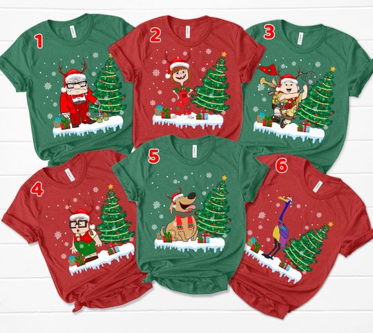 Discover Disney Pixar Up Characters Christmas Costume Shirt, Custom Disney Family Christmas Matching Shirt, Personalized Disneyland Christmas Shirt