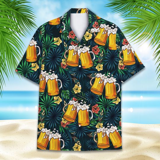 Discover Tropical Beer Hawaiian Shirt Men Women, Beer Button Up Shirt Summer Holiday Shirt Short Sleeve Button Down, Mens Casual Shirt