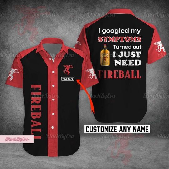 Fireball Shirt, Fireball Hawaii Shirt, Fireball Button Shirt, Fireball Whiskey Shirt, Custom Name Shirt, Button Down Shirt