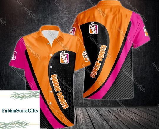 Dunkin Donuts Button Shirt, Dunkin Hawaiian Shirt, Donuts Coffee Shirt, Coffee Lover Shirt, Button Up Short Sleeve Shirt, Gift For Him