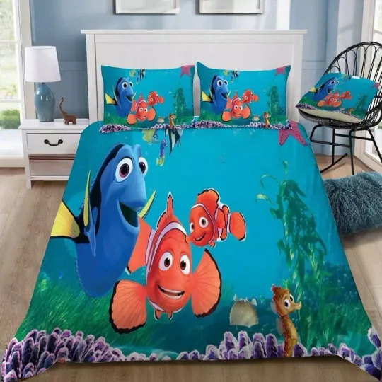 Discover Disney Finding Nemo Quilt Duvet Cover Set Pillowcase Bed Linen Children King