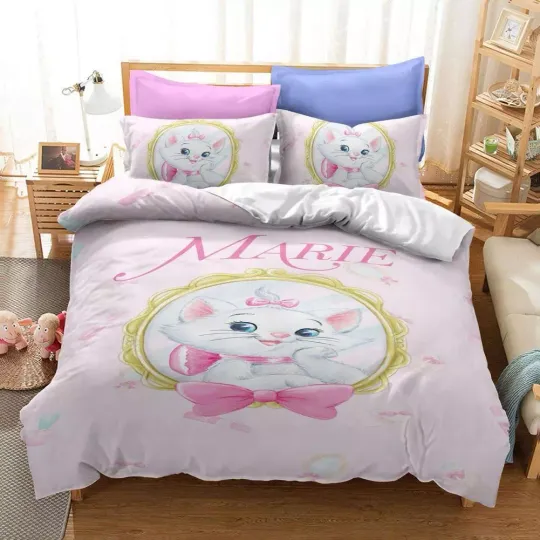 Discover Disney Marie Cute Cartoon Cat Girls Gift #3 Quilt Duvet Cover Set Queen