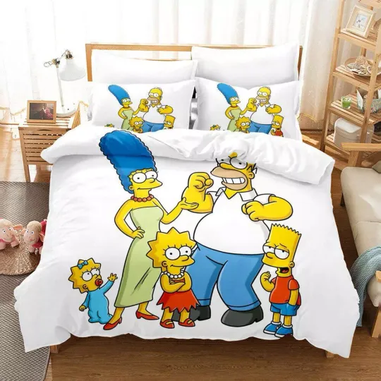 Discover Cartoon Disney Simpsons Red Yellow #2 Quilt Duvet Cover Set Soft Bedclothes