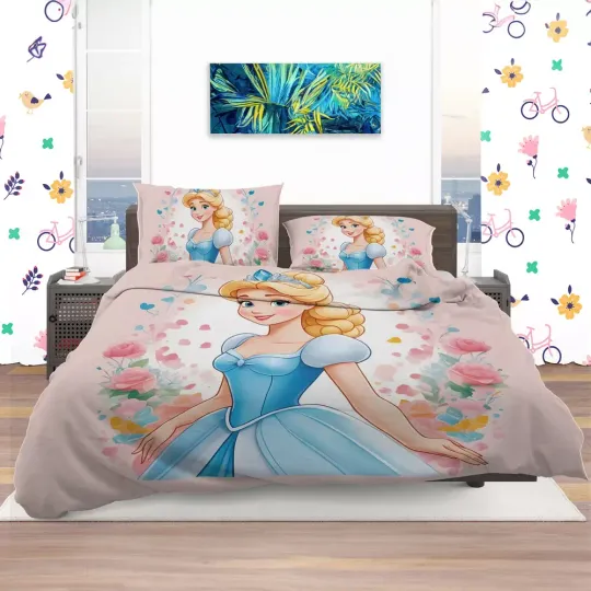 Discover Disney Princess Cinde Movie Themed Quilt Duvet Cover Set Pillowcase