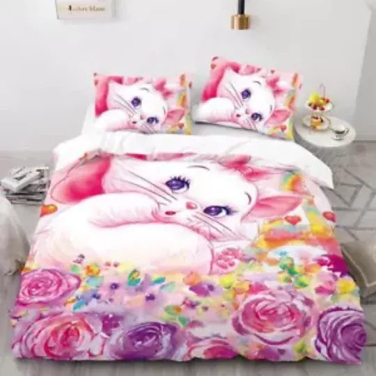 Discover Disney Marie Cat 3D The Aristocats 14# Quilt Duvet Cover Set Double Soft