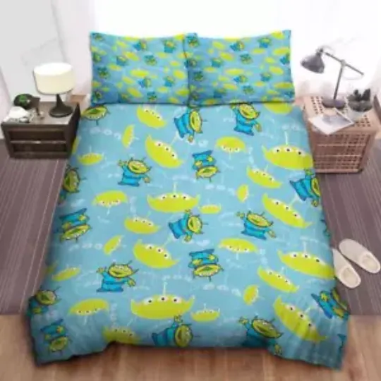 Discover Walt Disney Toy Story Cute Aliens Pattern Quilt Duvet Cover Set Bedspread Kids