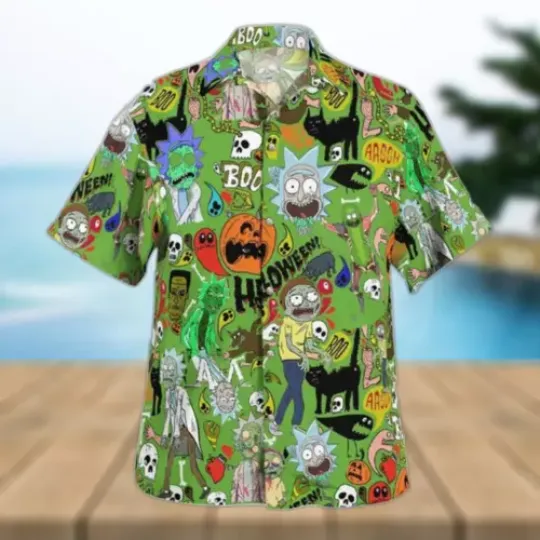 Halloween Aloha Rick And Rickandmorty Hawaiian Shirt Gift For Beach Lovers