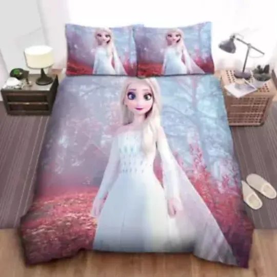 Discover Disney Frozen Elsa In The Red Maple Leaves Forest Quilt Duvet Cover Set