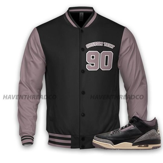 AJ 3 Black Violet Ore Unisex Varsity Jacket, Good Things Varsity Custom, Custom Baseball Jacket