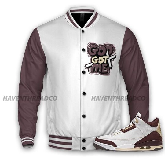 AJ 3 Burgundy Crush Unisex Varsity Jacket, God Got Me Varsity Custom, Custom Baseball Jacket