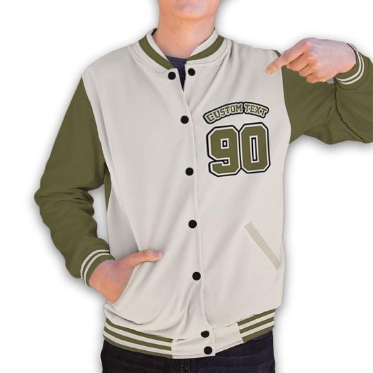 Discover AJ 1 Medium Olive Unisex Varsity Jacket, Hustle Like Broke Varsity Custom, Custom Baseball Jacket