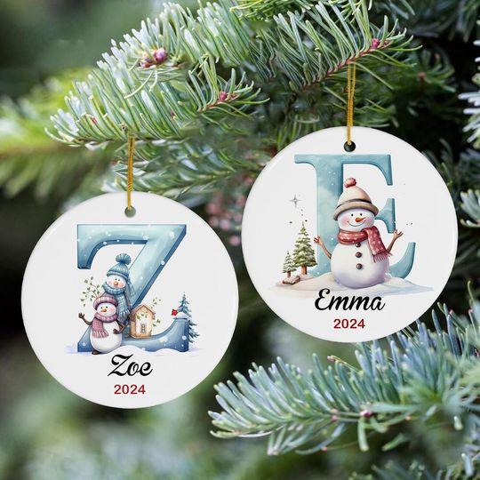 Custom Initial Christmas Ornament Personalized Letter Name Christmas Tree Decoration, Monogram Ornament Family Keepsake 2024 Gifts for Kids